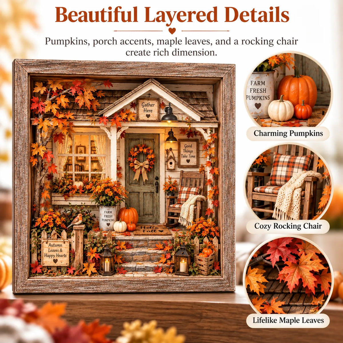 🍁 Cozy Autumn Cottage Porch 3D Miniature DIY Craft Kit | Wood & Acrylic Seasonal Decor 🎃