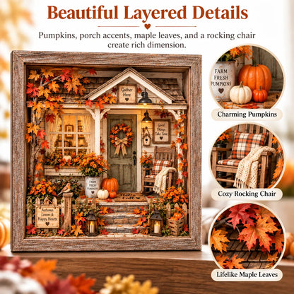 🍁 Cozy Autumn Cottage Porch 3D Miniature DIY Craft Kit | Wood & Acrylic Seasonal Decor 🎃