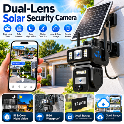 🔥Limited Time 50% OFF🔥  2K Solar WiFi Security Camera – Dual-Lens PTZ, AI Auto Tracking