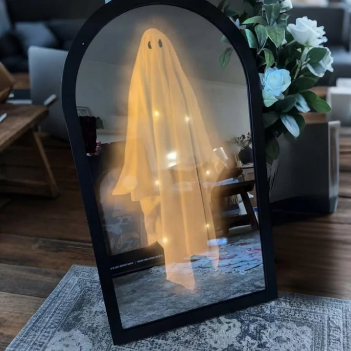 👻Halloween Magical Illusion Ghost Mirror with LED Backlit Ambient Night Light 👻🔮