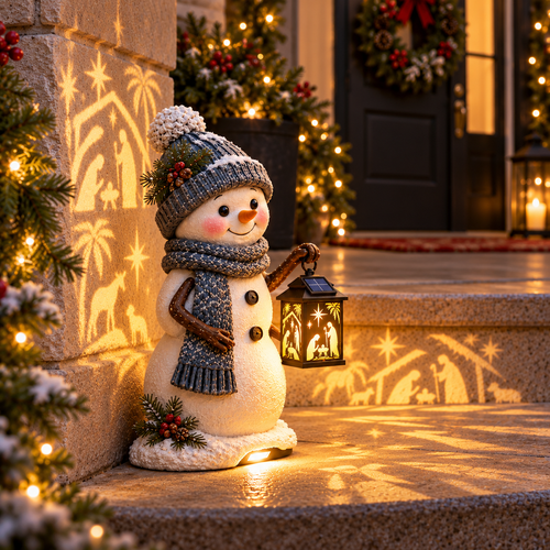 ⛄✨ Solar Snowman Nativity Lantern – Lighted Christmas Porch Decor
