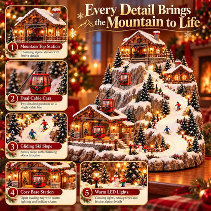🚡 Animated Christmas Mountain Village – Moving Cable Cars & Skiers 🎄