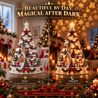 🏆 60,000+ Sold - 🎄Christmas Village Projection Centerpiece-Christmas Village Lightscape Tree