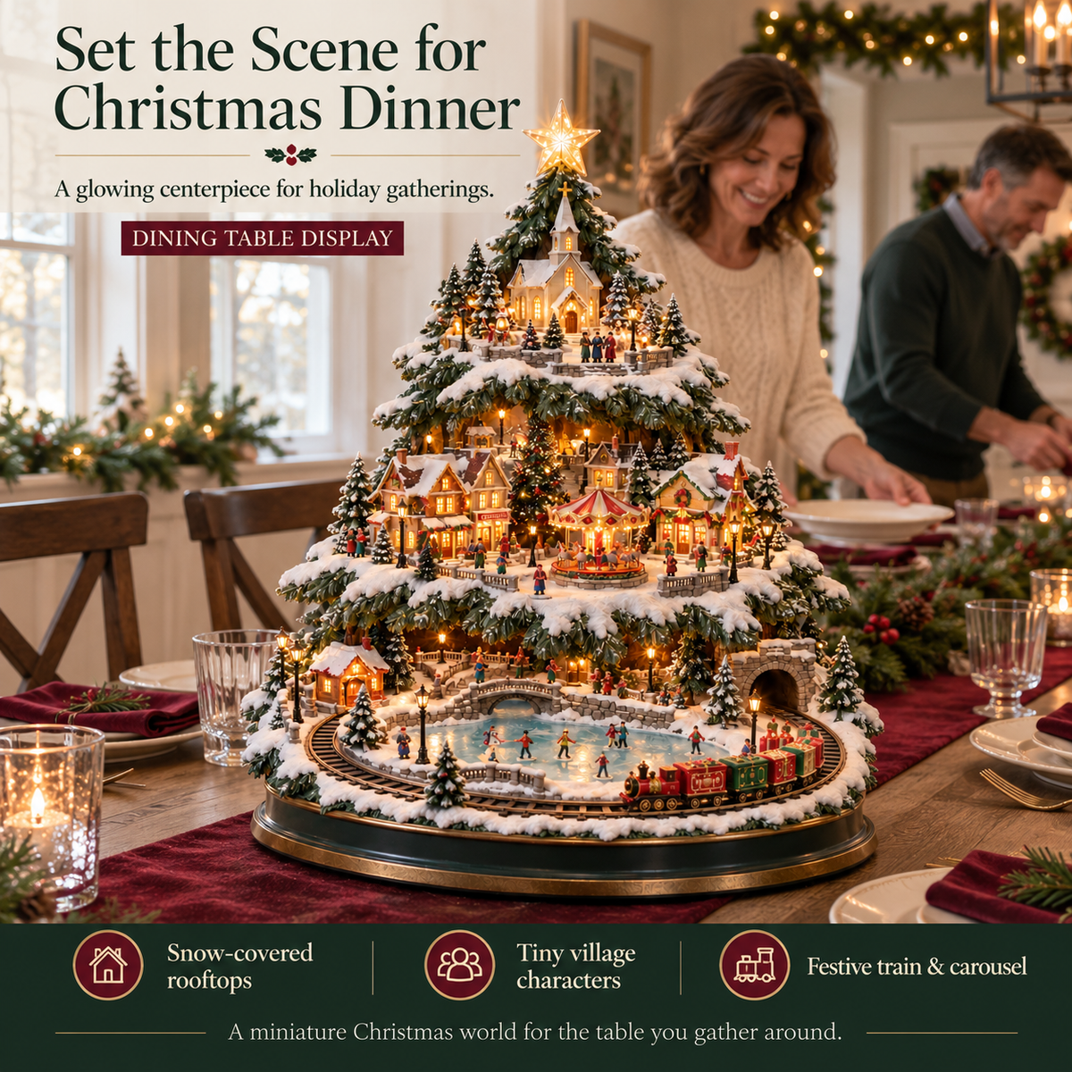 ✨LAST DAY 49% ✨OFF Lighted Christmas Village Tree with Train & Carousel
