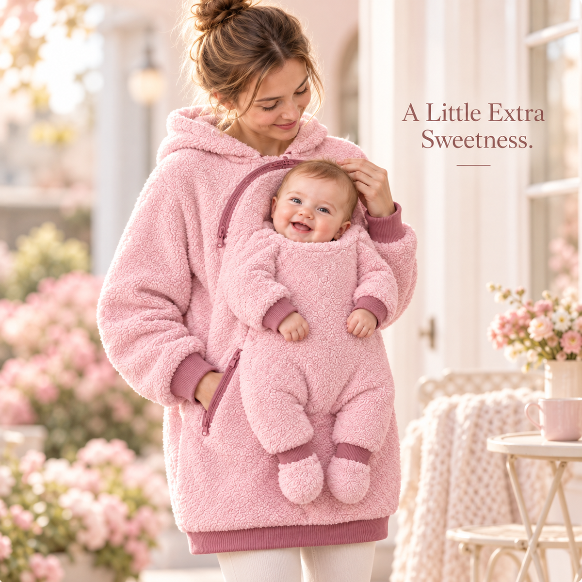 🤎 Cozy Sherpa Babywearing Hoodie – Ultra-Soft Fleece Pullover for Mom & Baby