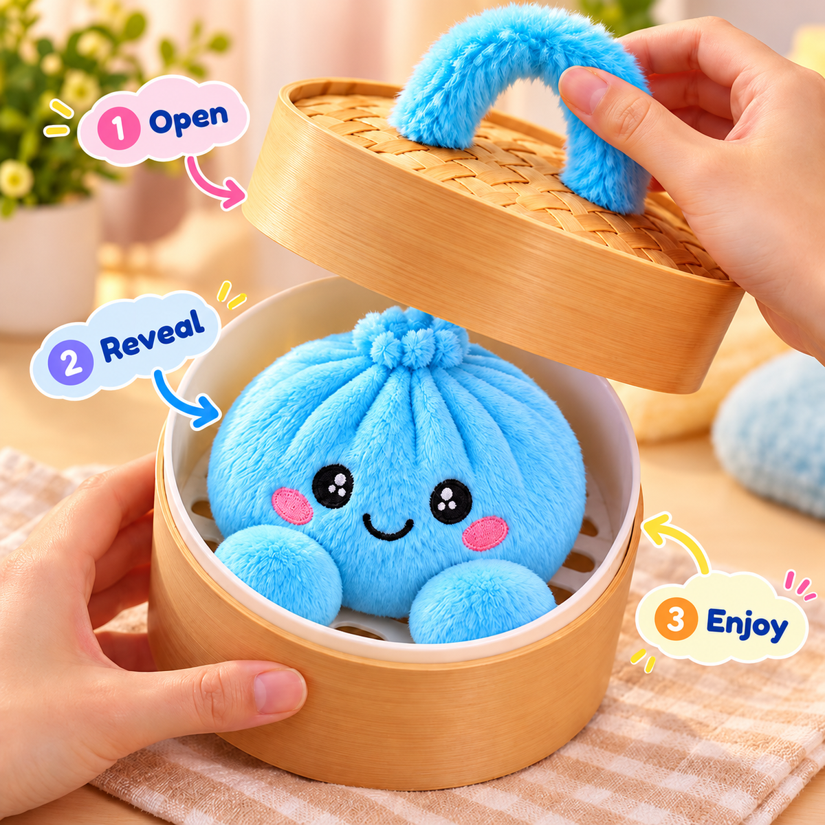 🥟 Mystery Dumpling Squishy – Pop the Lid & Meet Your Surprise Plush 🌈