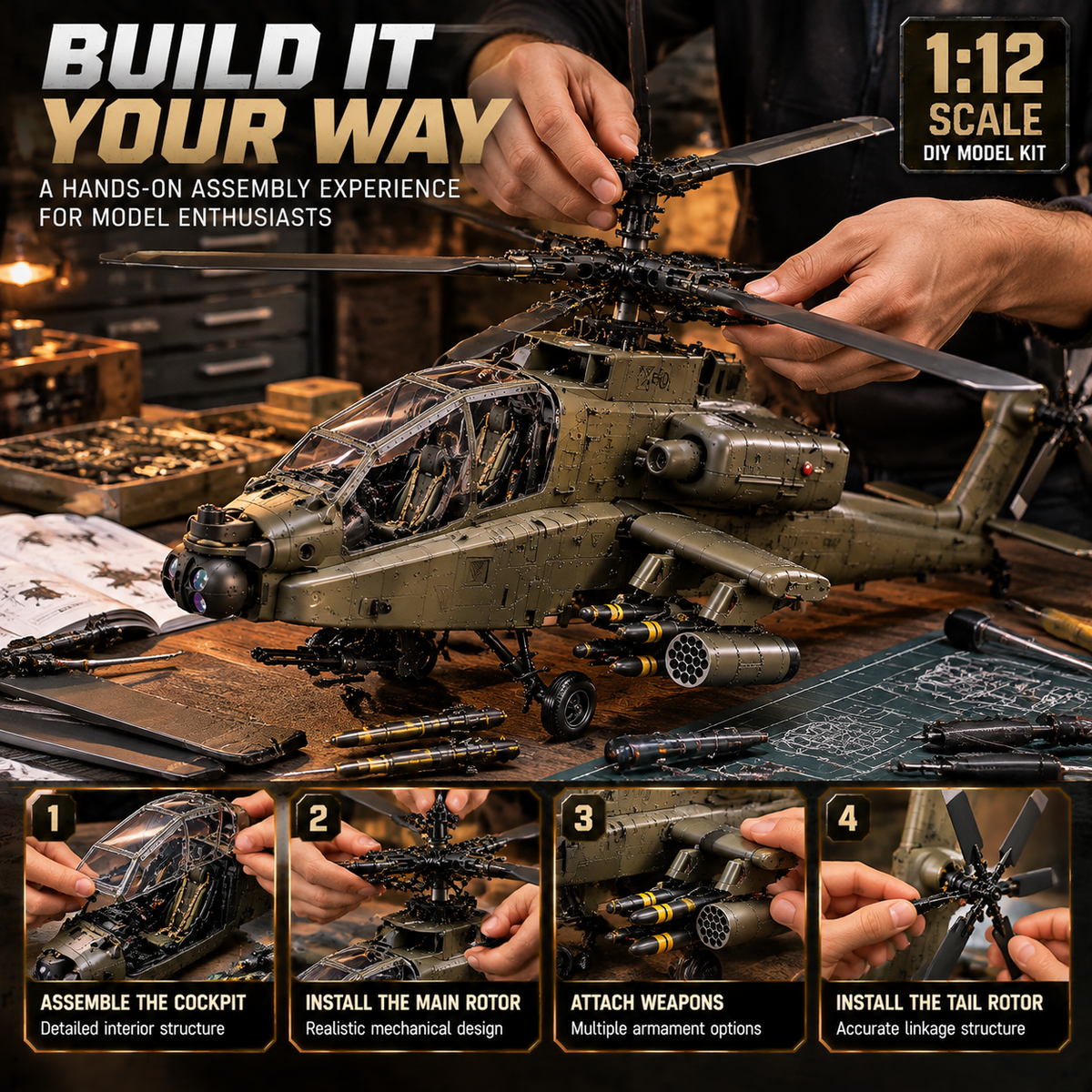 🔥Limited-Time 49% OFF🚁Apache Attack Helicopter Model Kit – Build Your Own Military Aviation Legend