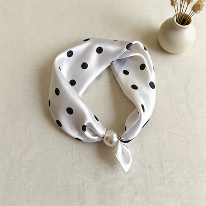 🔥HOT SALE 🧣 Elegant Pearl Clasp Scarf Necklace & Silk Feel Scarf ⚪