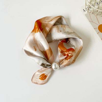 🔥HOT SALE 🧣 Elegant Pearl Clasp Scarf Necklace & Silk Feel Scarf ⚪