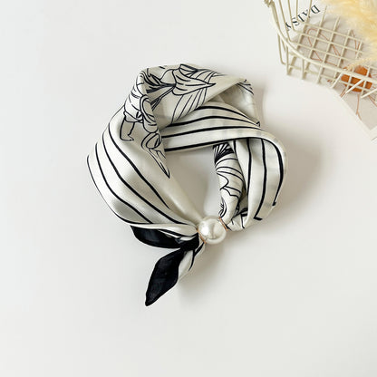 🔥HOT SALE 🧣 Elegant Pearl Clasp Scarf Necklace & Silk Feel Scarf ⚪