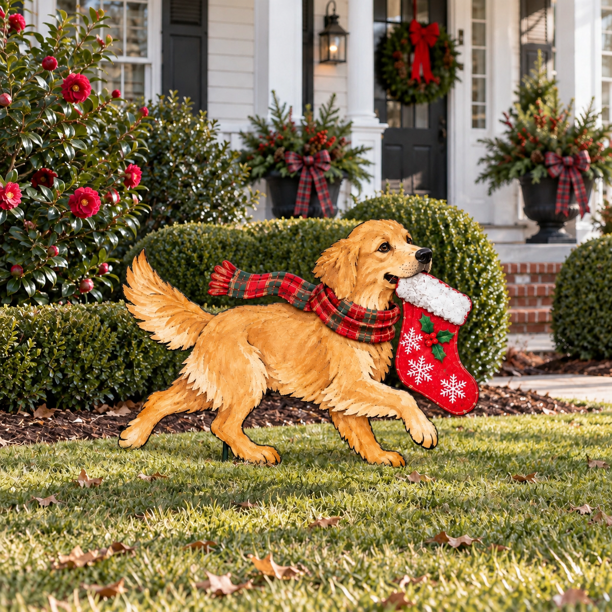 🐕🎄 Stocking Dash™ | Lighted Golden Retriever Christmas Yard Stake