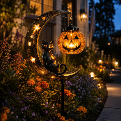 🔥 55% OFF TODAY 👻  Solar Halloween Black Cat & Moon Garden Stake Light 🐈‍⬛