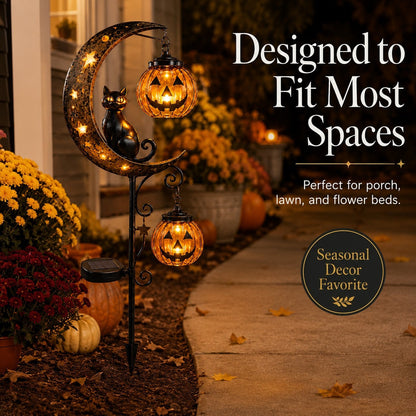 🎃 Pumpkin Moon Solar Garden Stake Light | Halloween Yard Decor