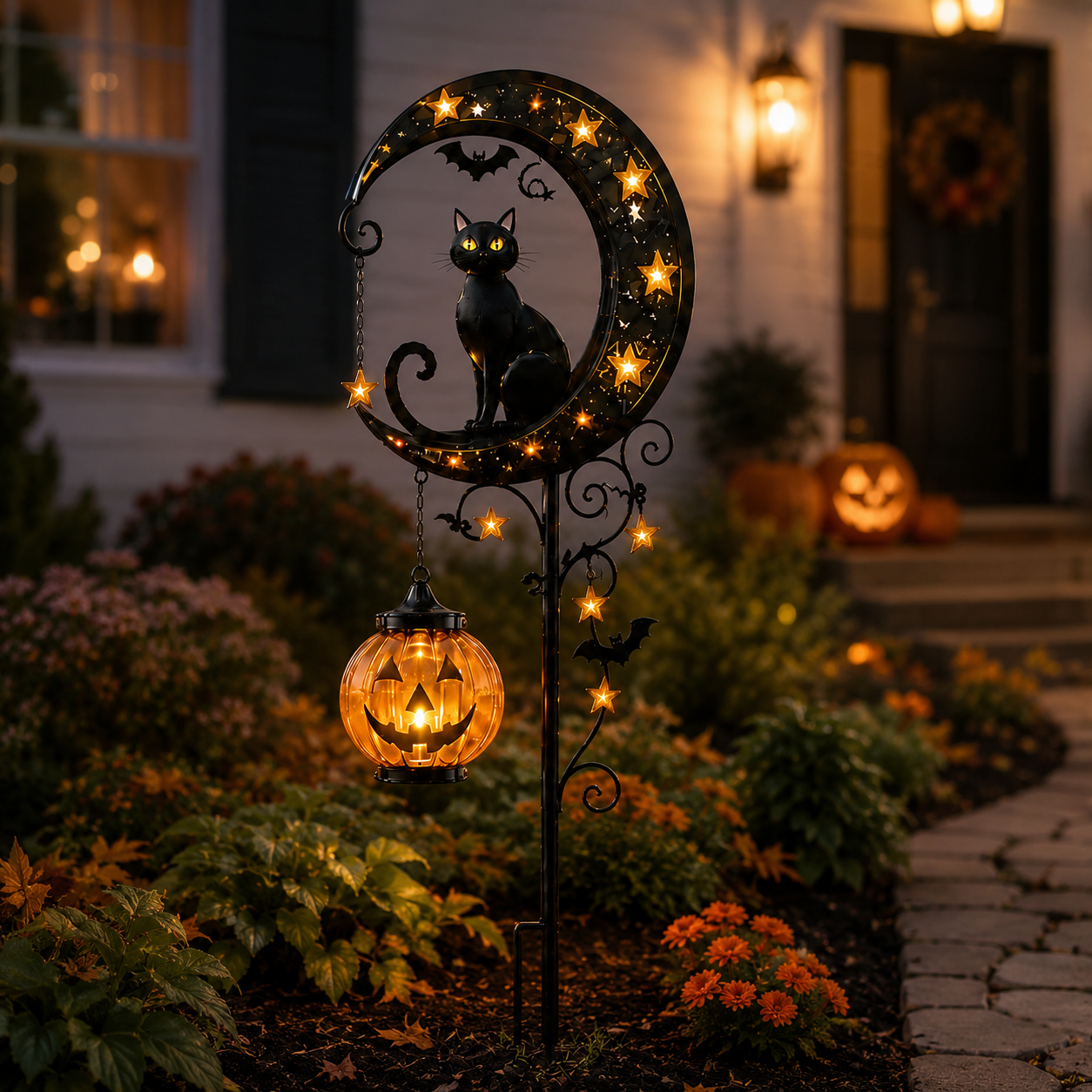 🔥 55% OFF TODAY 👻  Solar Halloween Black Cat & Moon Garden Stake Light 🐈‍⬛