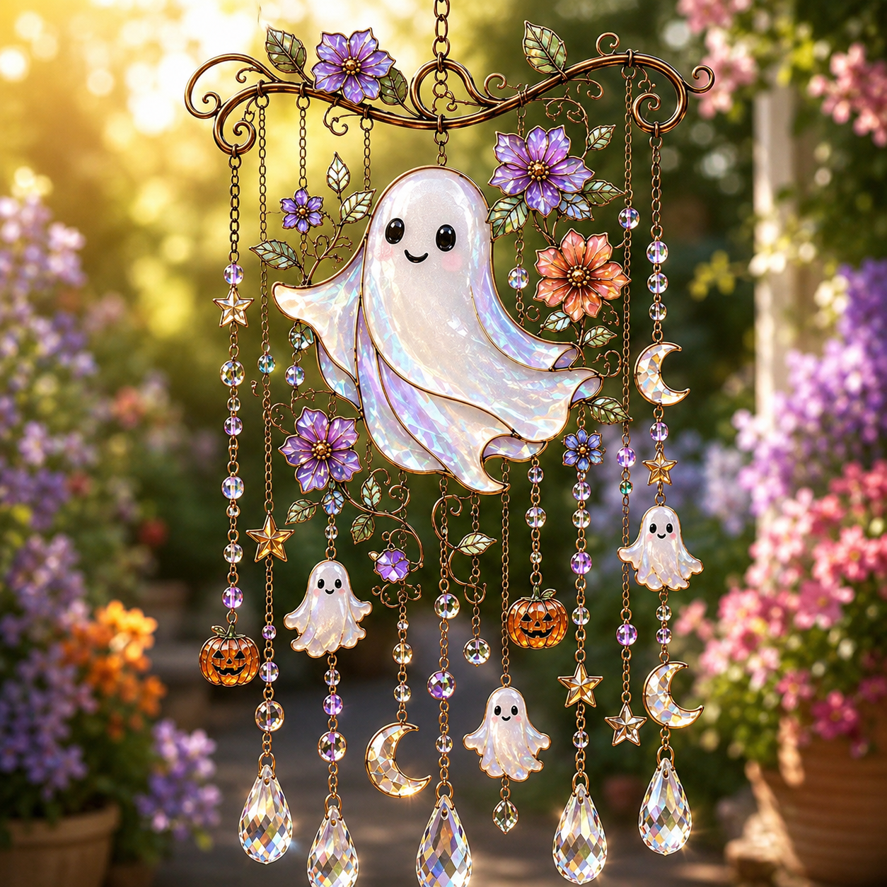 🔥Limited time 70% OFF -🎃💎 Halloween Crystal Wind Chime – Stained Glass Hanging Garden Décor