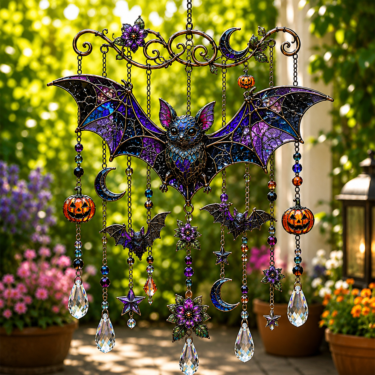 🔥Limited time 70% OFF -🎃💎 Halloween Crystal Wind Chime – Stained Glass Hanging Garden Décor