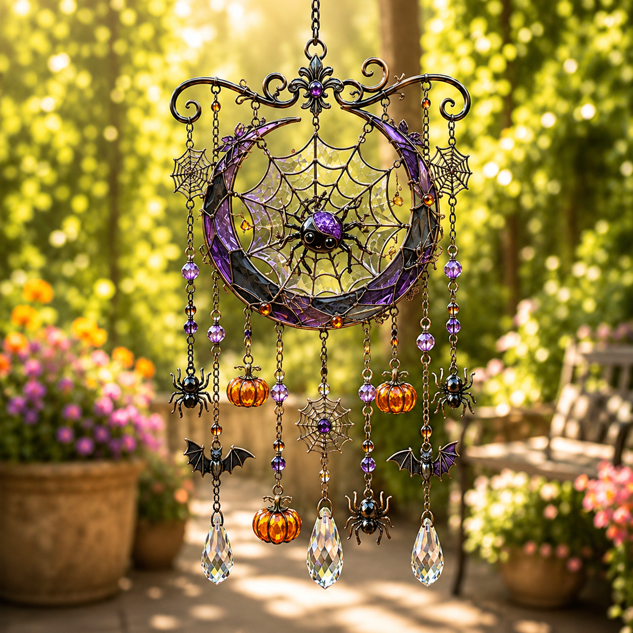 🔥Limited time 70% OFF -🎃💎 Halloween Crystal Wind Chime – Stained Glass Hanging Garden Décor