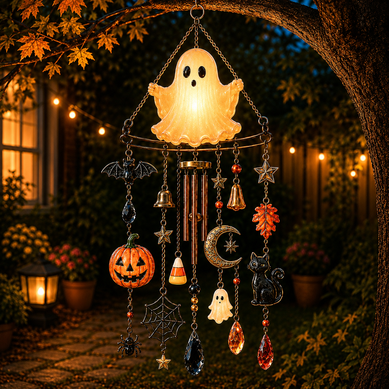 🔥Limited time 70% OFF -🎃💎 Halloween Crystal Wind Chime – Stained Glass Hanging Garden Décor