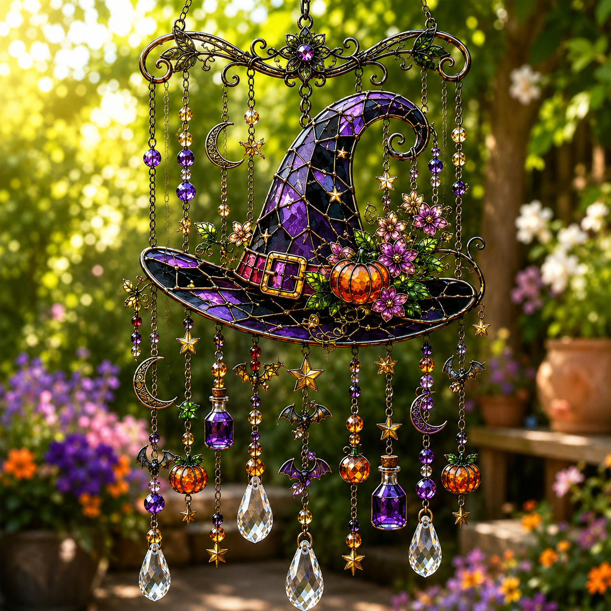 🔥Limited time 70% OFF -🎃💎 Halloween Crystal Wind Chime – Stained Glass Hanging Garden Décor