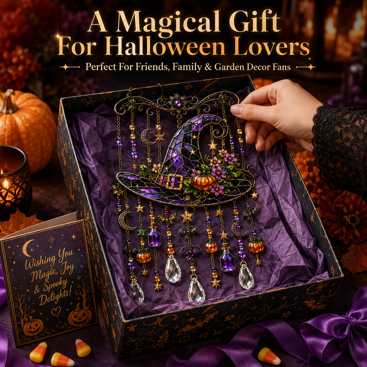 🔥Limited time 70% OFF -🎃💎 Halloween Crystal Wind Chime – Stained Glass Hanging Garden Décor