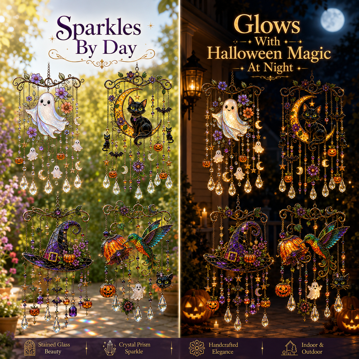 🔥Limited time 70% OFF -🎃💎 Halloween Crystal Wind Chime – Stained Glass Hanging Garden Décor