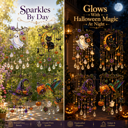 🔥Limited time 70% OFF -🎃💎 Halloween Crystal Wind Chime – Stained Glass Hanging Garden Décor