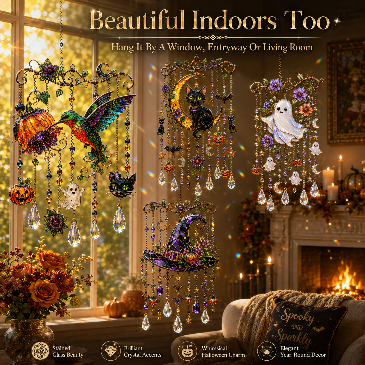 🔥Limited time 70% OFF -🎃💎 Halloween Crystal Wind Chime – Stained Glass Hanging Garden Décor