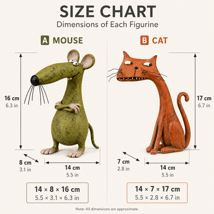 🐾 Whimsical Animal Figurine – Vintage Distressed Resin Cat & Mouse Decor ✨