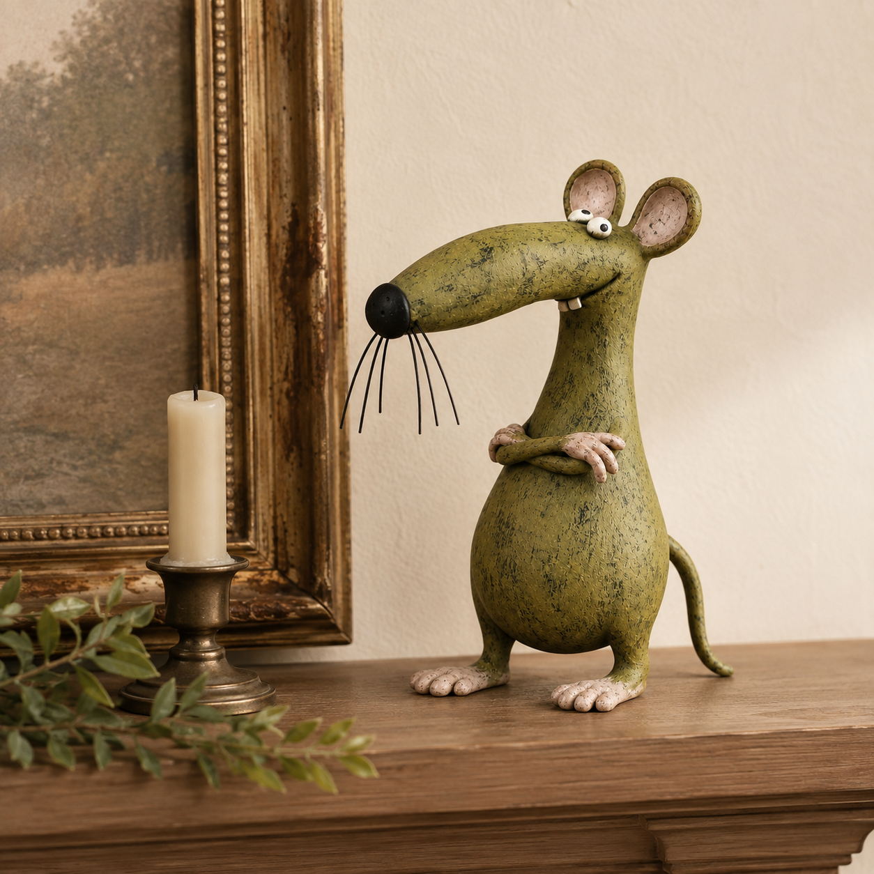 🐾 Whimsical Animal Figurine – Vintage Distressed Resin Cat & Mouse Decor ✨