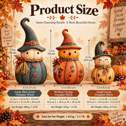 🎃 Vintage Pumpkin Witch Figurine Collection – Cozy Rustic Fall Tabletop Decor 🍂