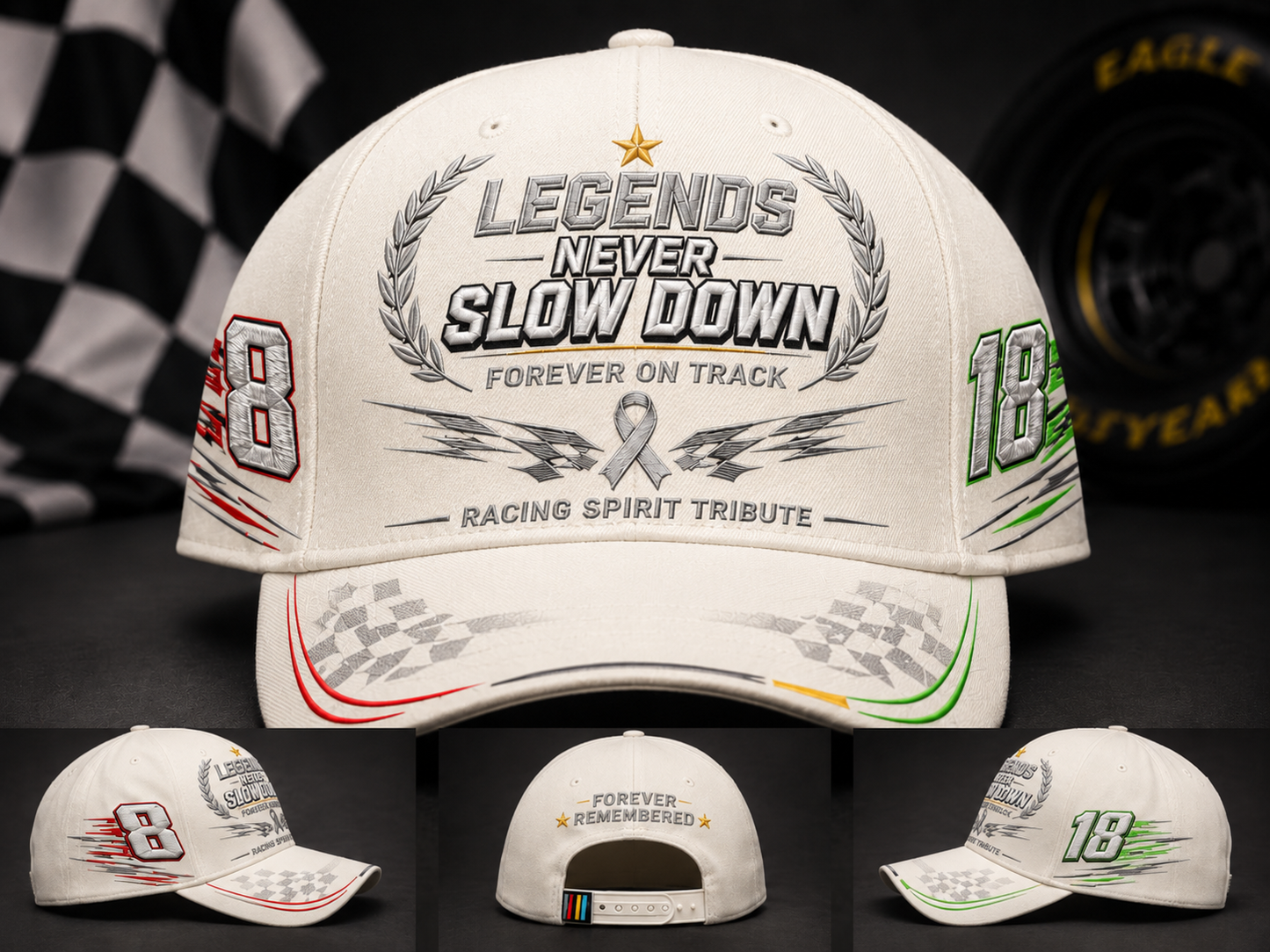 R.I.P. 8 & 18🕊️🙏💔Legends Never Slow Down Racing Spirit Tribute Cap 🏁