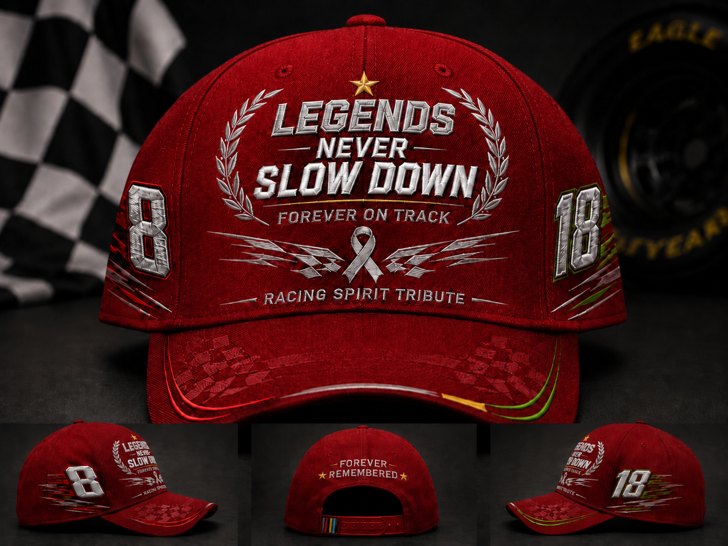 R.I.P. 8 & 18🕊️🙏💔Legends Never Slow Down Racing Spirit Tribute Cap 🏁