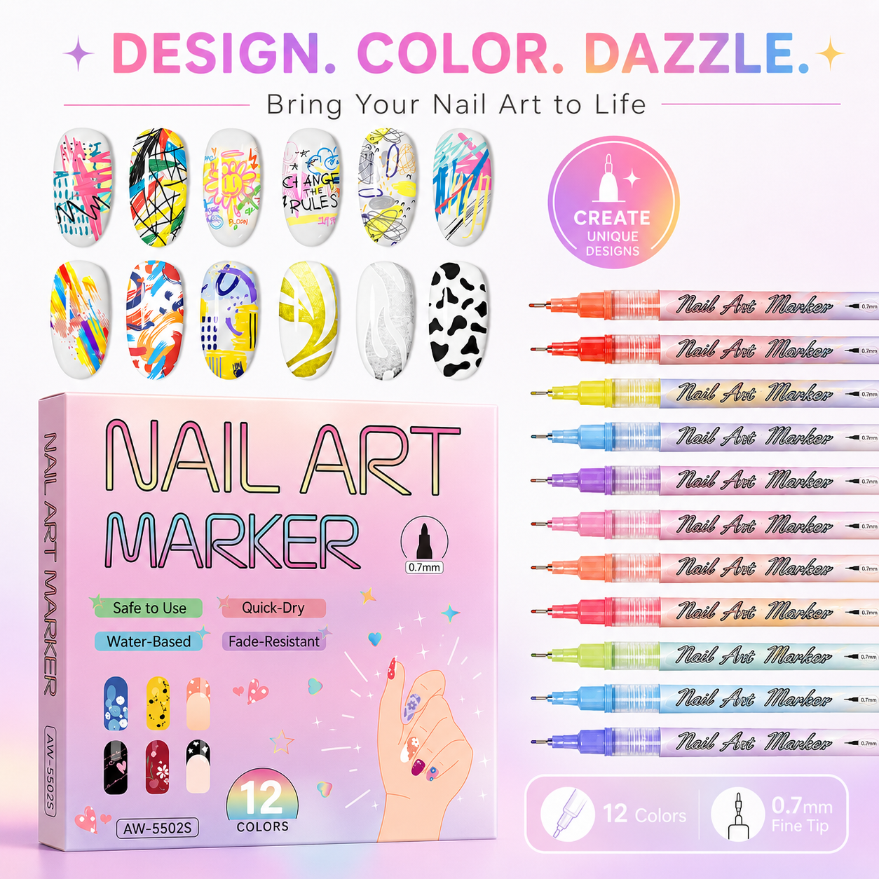 🔥 50K+ Sold! 12-Color Nail Art Pens Set – Ultra-Fine DIY Manicure Paint Pens