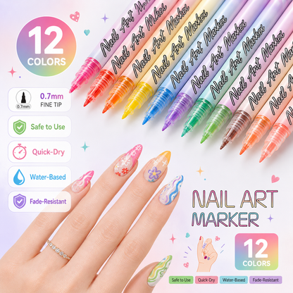 🔥 50K+ Sold! 12-Color Nail Art Pens Set – Ultra-Fine DIY Manicure Paint Pens