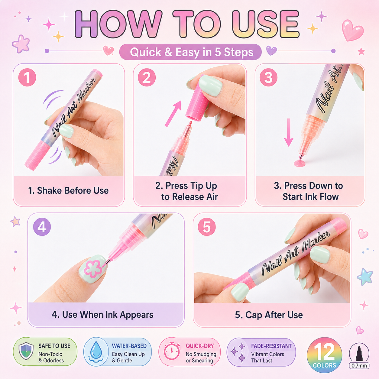 🔥 50K+ Sold! 12-Color Nail Art Pens Set – Ultra-Fine DIY Manicure Paint Pens