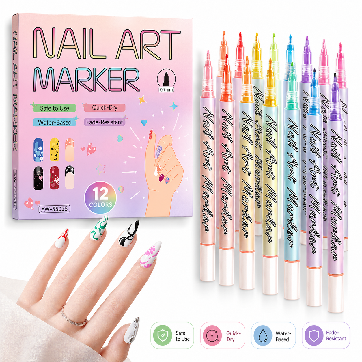 🔥 50K+ Sold! 12-Color Nail Art Pens Set – Ultra-Fine DIY Manicure Paint Pens