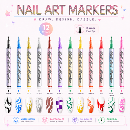 🔥 50K+ Sold! 12-Color Nail Art Pens Set – Ultra-Fine DIY Manicure Paint Pens