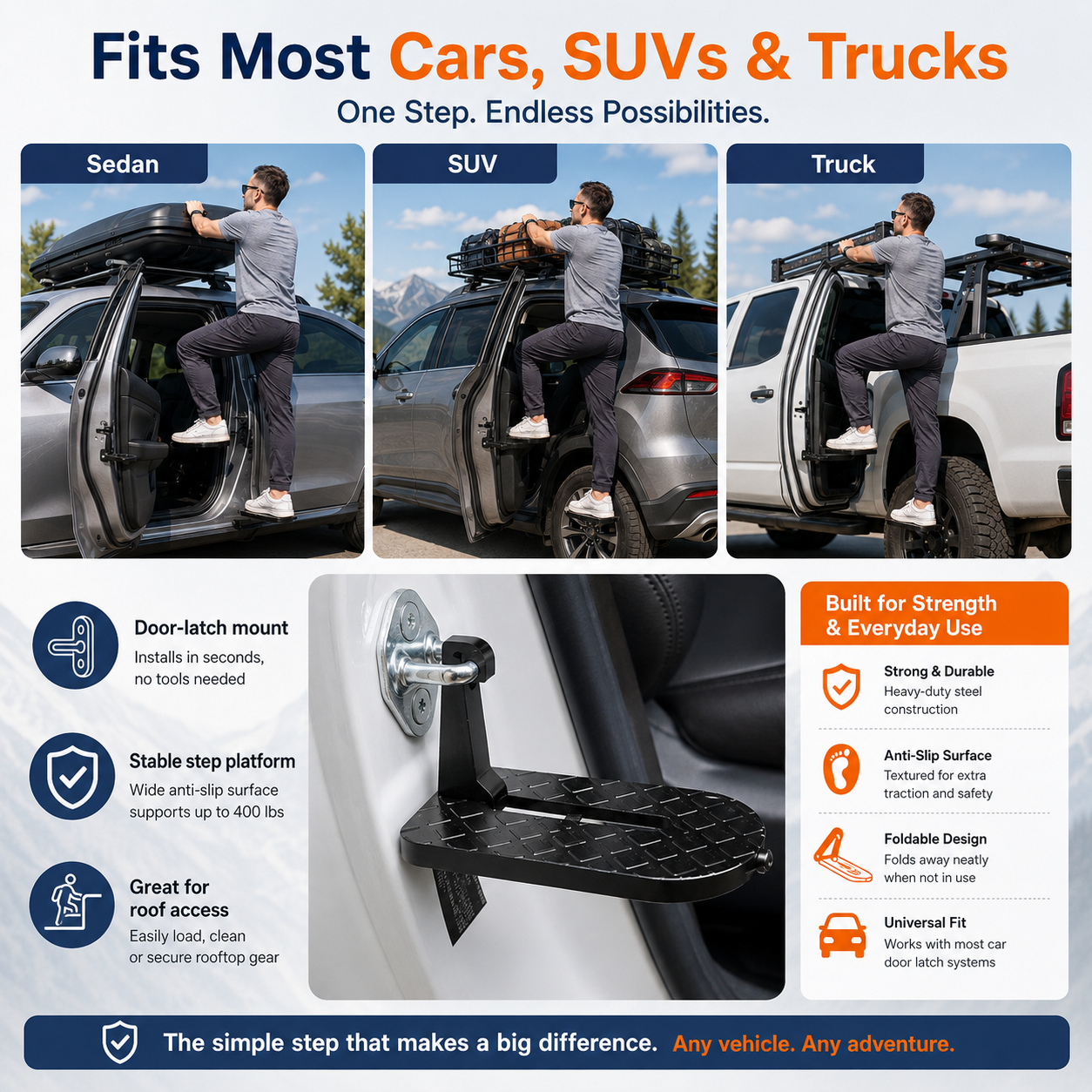 🚗 Foldable Car Roof Rack Step Easy Roof Access Tool