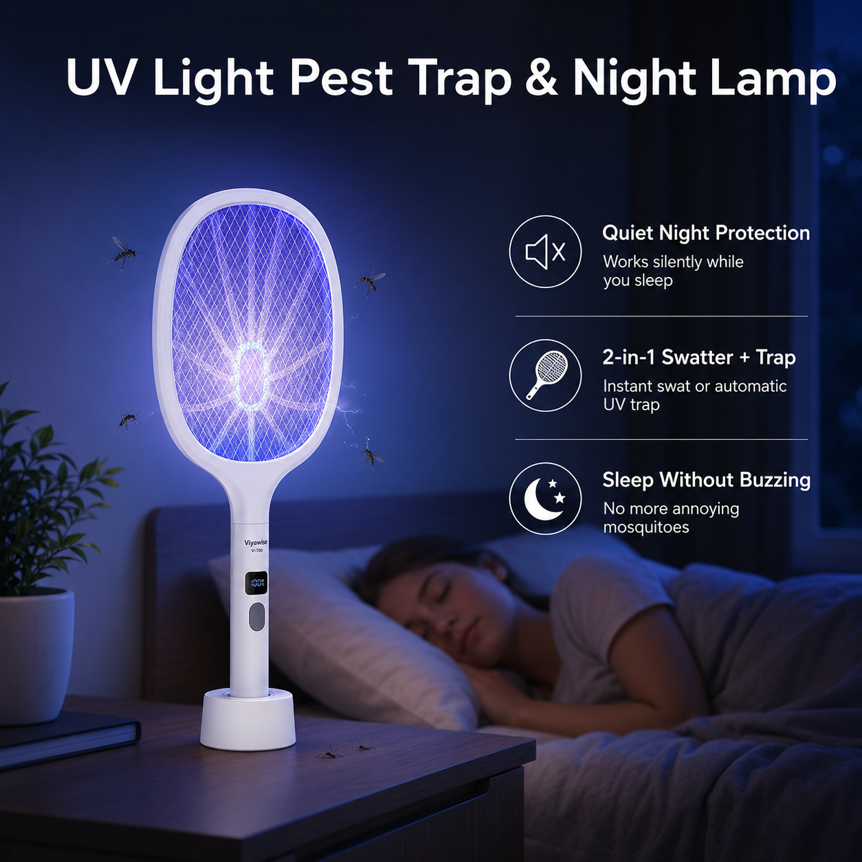 🔥LAST DAY 55% OFF 🔥2-in-1 Rechargeable Bug Zapper & Swatter: 10-LED Powerful Mosquito Killer