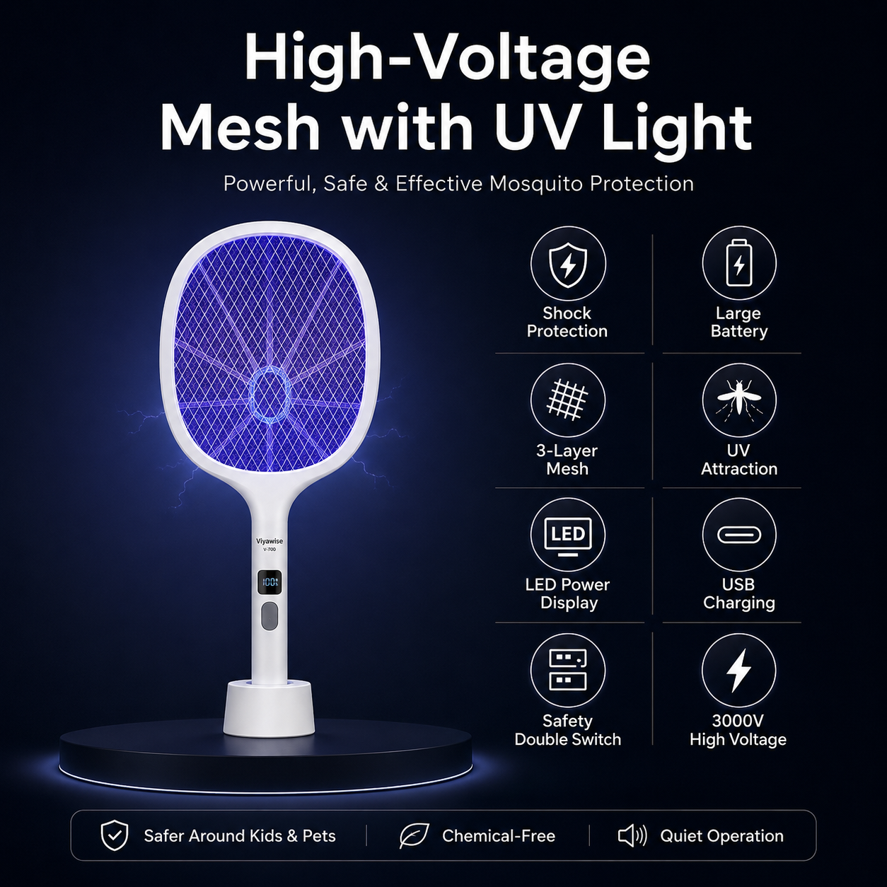 🔥LAST DAY 55% OFF 🔥2-in-1 Rechargeable Bug Zapper & Swatter: 10-LED Powerful Mosquito Killer