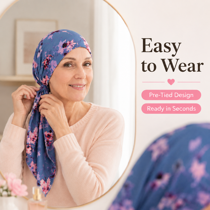 ✨ Women's Floral Print Pre-Tied Head Scarf Turban – Soft, Elastic, Versatile 🌸