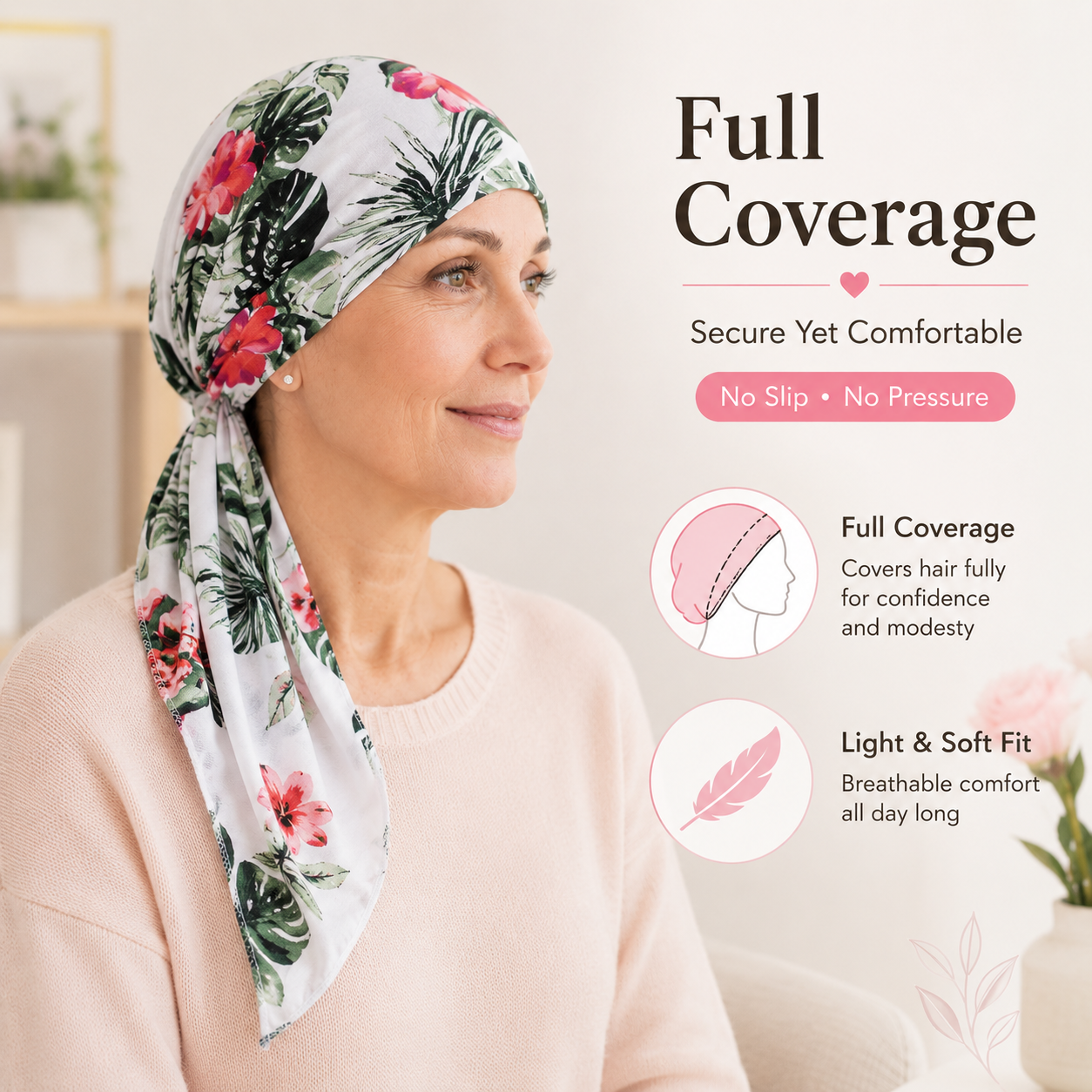 ✨ Women's Floral Print Pre-Tied Head Scarf Turban – Soft, Elastic, Versatile 🌸