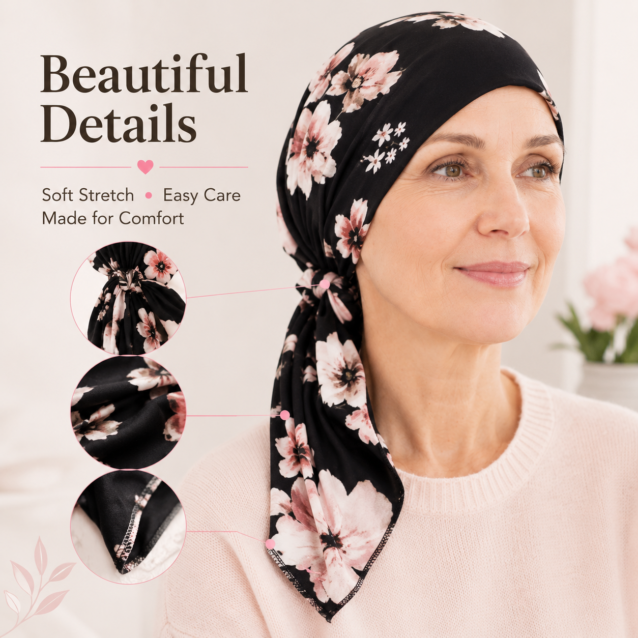 ✨ Women's Floral Print Pre-Tied Head Scarf Turban – Soft, Elastic, Versatile 🌸