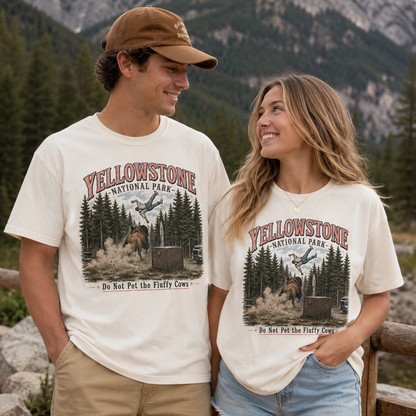 Do Not Pet the Fluffy Cows Unisex Cotton T-Shirt – Vintage Yellowstone Graphic Tee