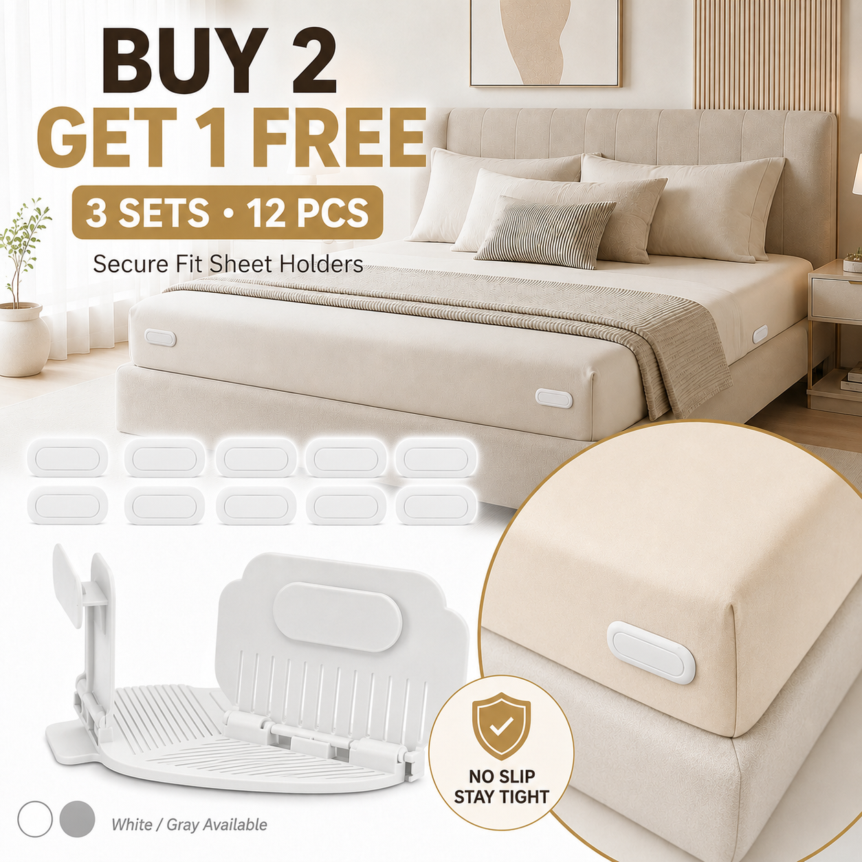 🔥 HOT SALE 55% OFF😴Secure Fit Sheet Holders – Wrinkle-Free, Slip-Free Bed