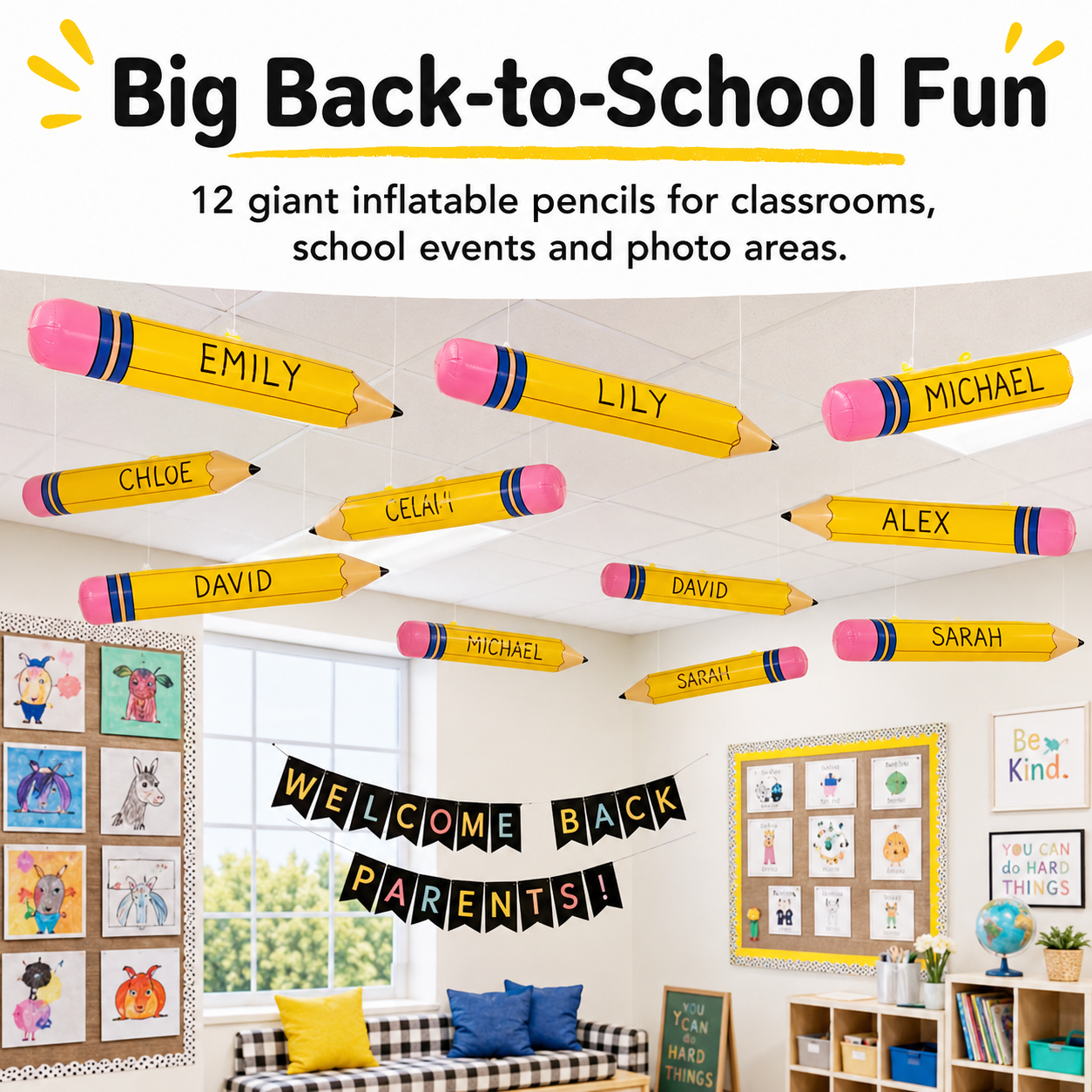 🔥 50K+ Sold! 12-Piece Giant Inflatable Pencil Set – Back-to-School Classroom Decor