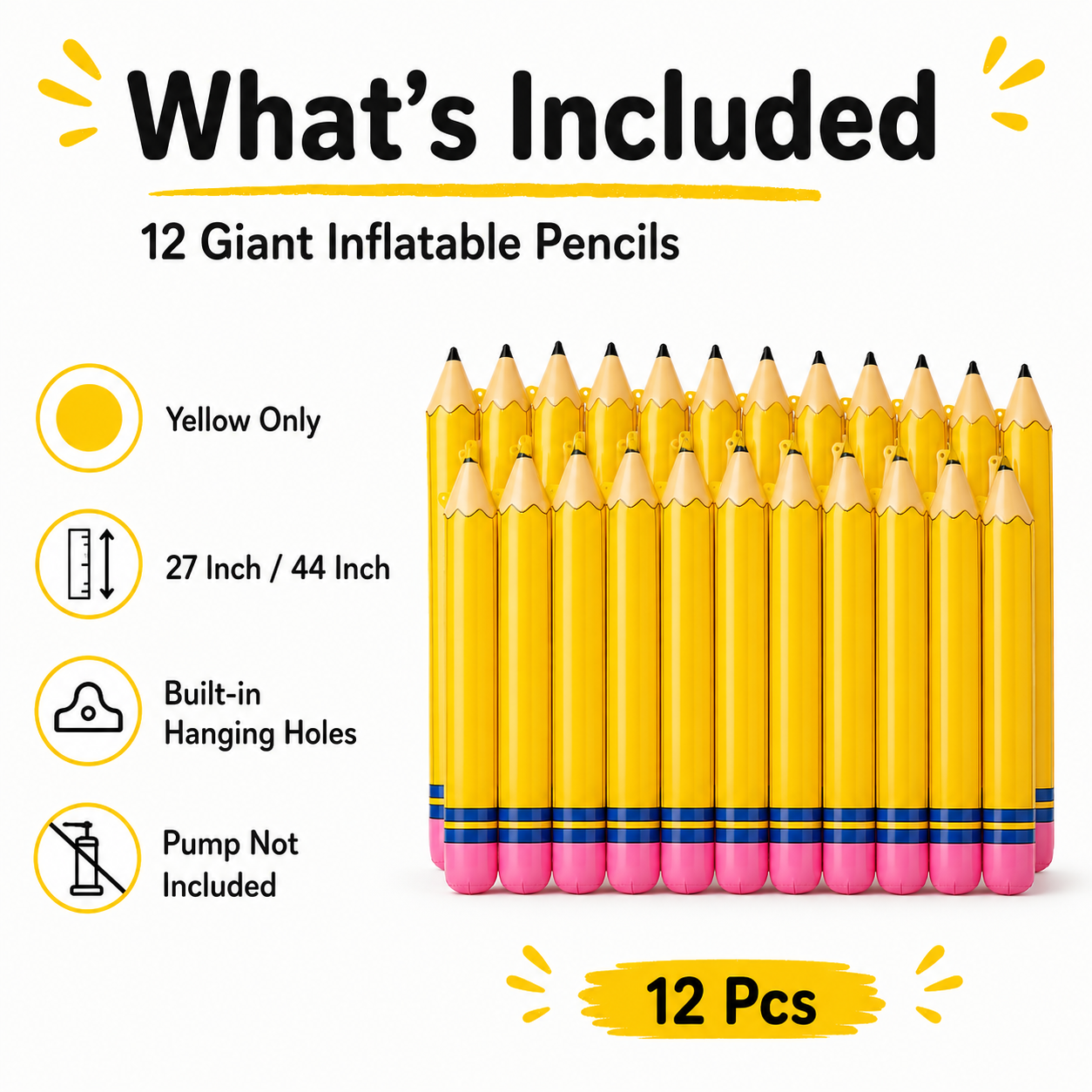 🔥 50K+ Sold! 12-Piece Giant Inflatable Pencil Set – Back-to-School Classroom Decor