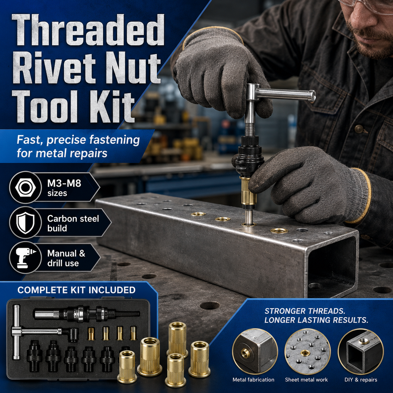 🔧 186Pcs M3-M10 Rivet Nut Tool Kit ⚙️