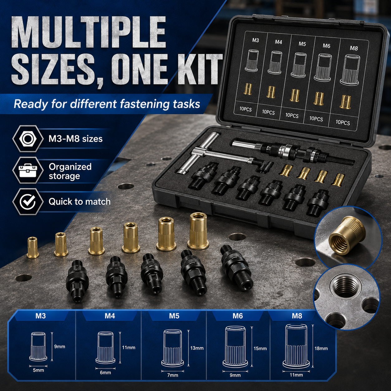 🔧 186Pcs M3-M10 Rivet Nut Tool Kit ⚙️