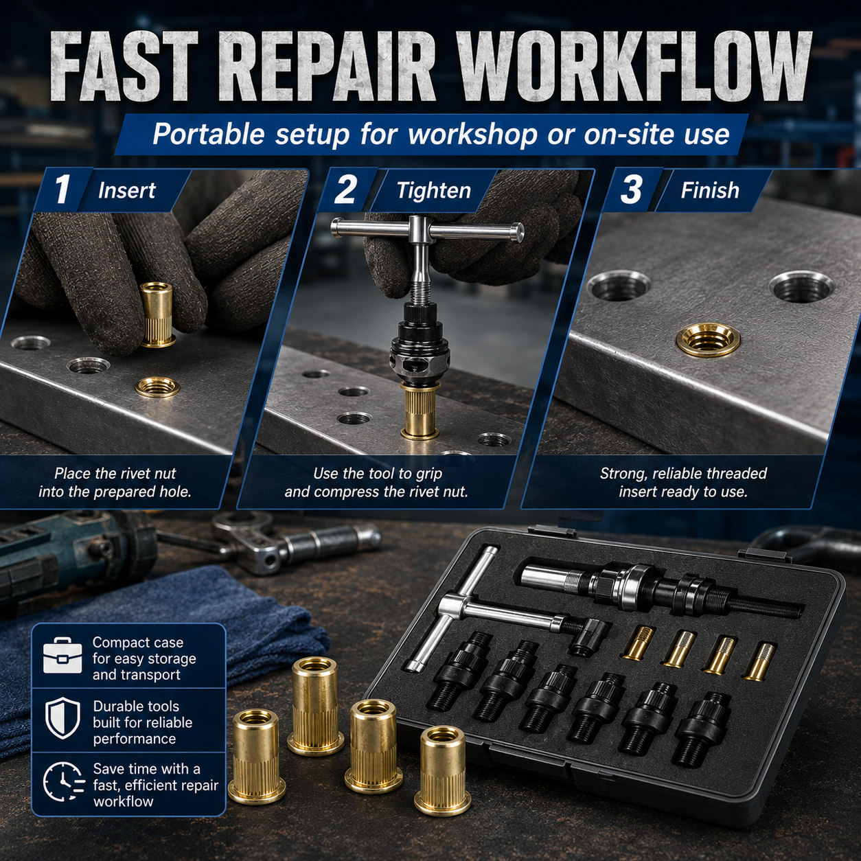 🔧 186Pcs M3-M10 Rivet Nut Tool Kit ⚙️
